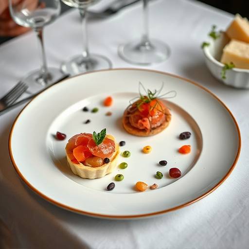 Photographie culinaire d'un plat gastronomique franäais avec une mise en scène soignée.