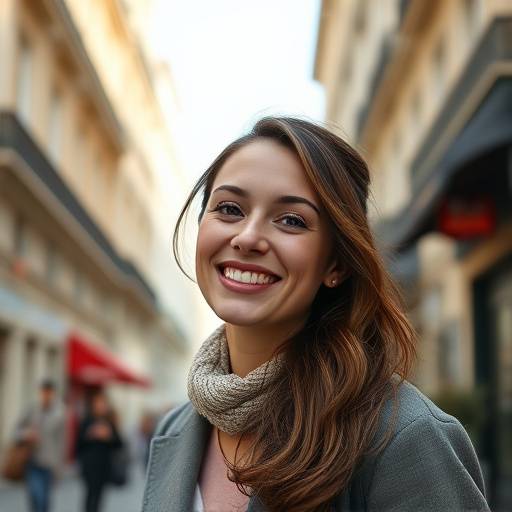 Portrait d'une jeune femme souriant dans un style parisien classique.