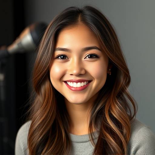 Portrait en studio d'une jeune femme souriante avec un éclairage professionnel.